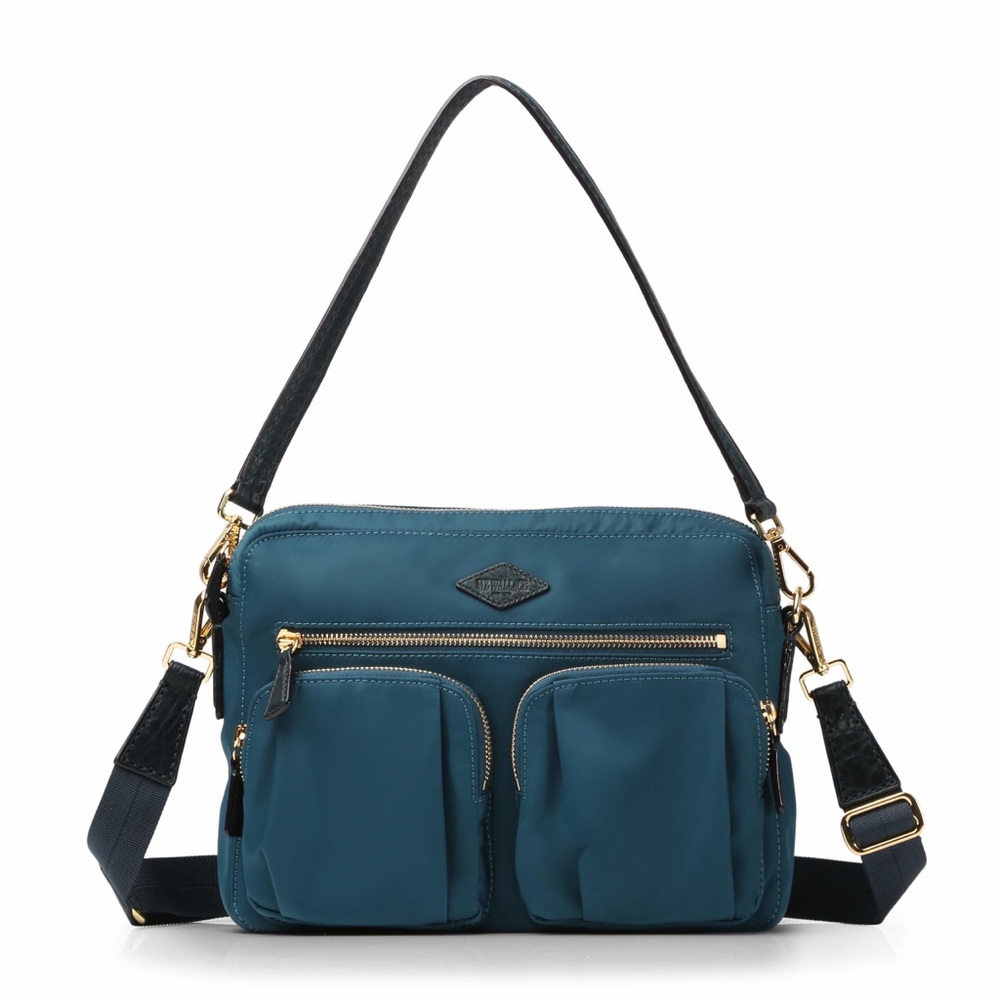 MZ Wallace Teal Crossbody Bag with Black Strap and Gold Hardware